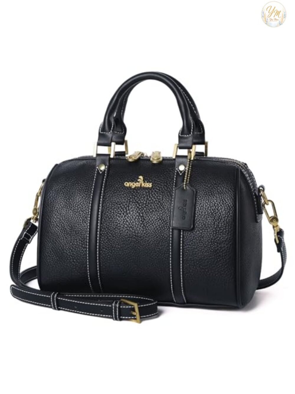 Vegan Leather Barrel Satchel Purse with Crossbody Strap Top Handle Bag